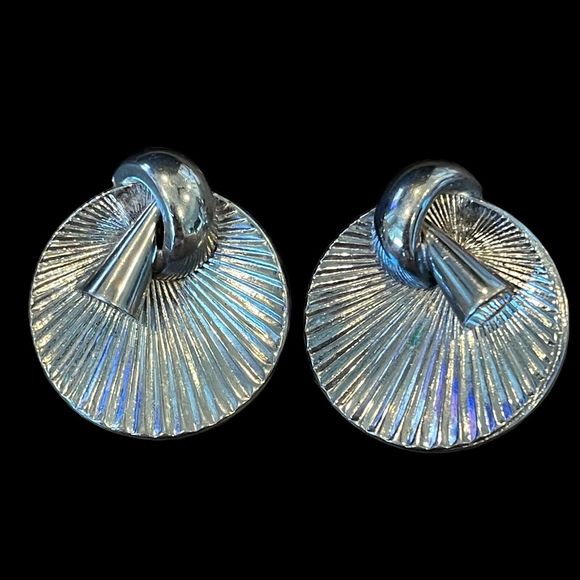 Vintage Signed “Alice” Modern Abstract Silver Tone Women’s Clip On Earrings - Picture 1 of 5